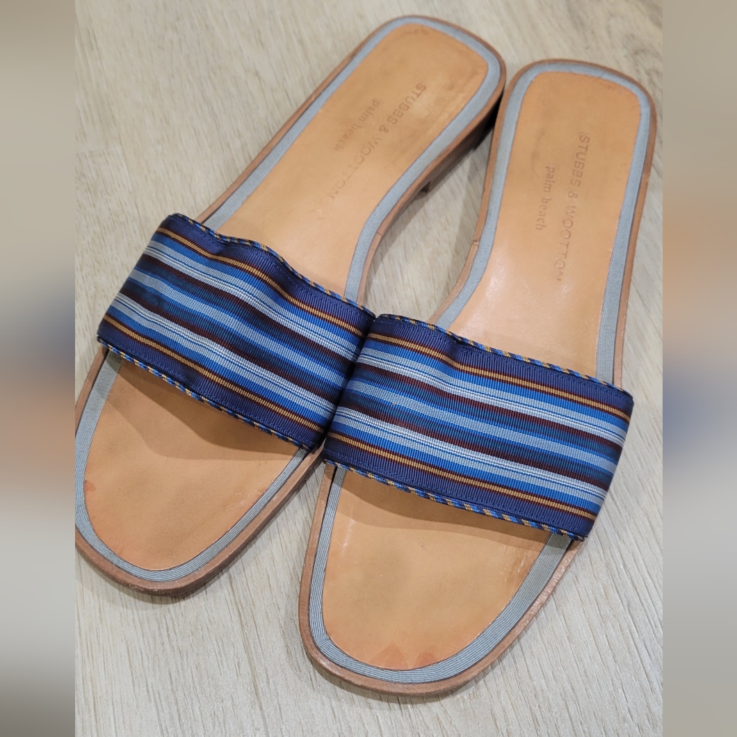 Stubbs & Wootton Blue Striped Sandals